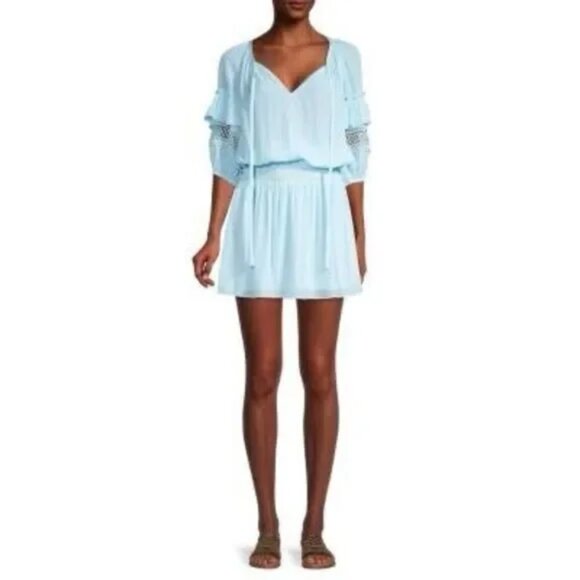Ramy Brook Ice Blue Ruffle Sleeve Mini Dress XS - Picture 1 of 16